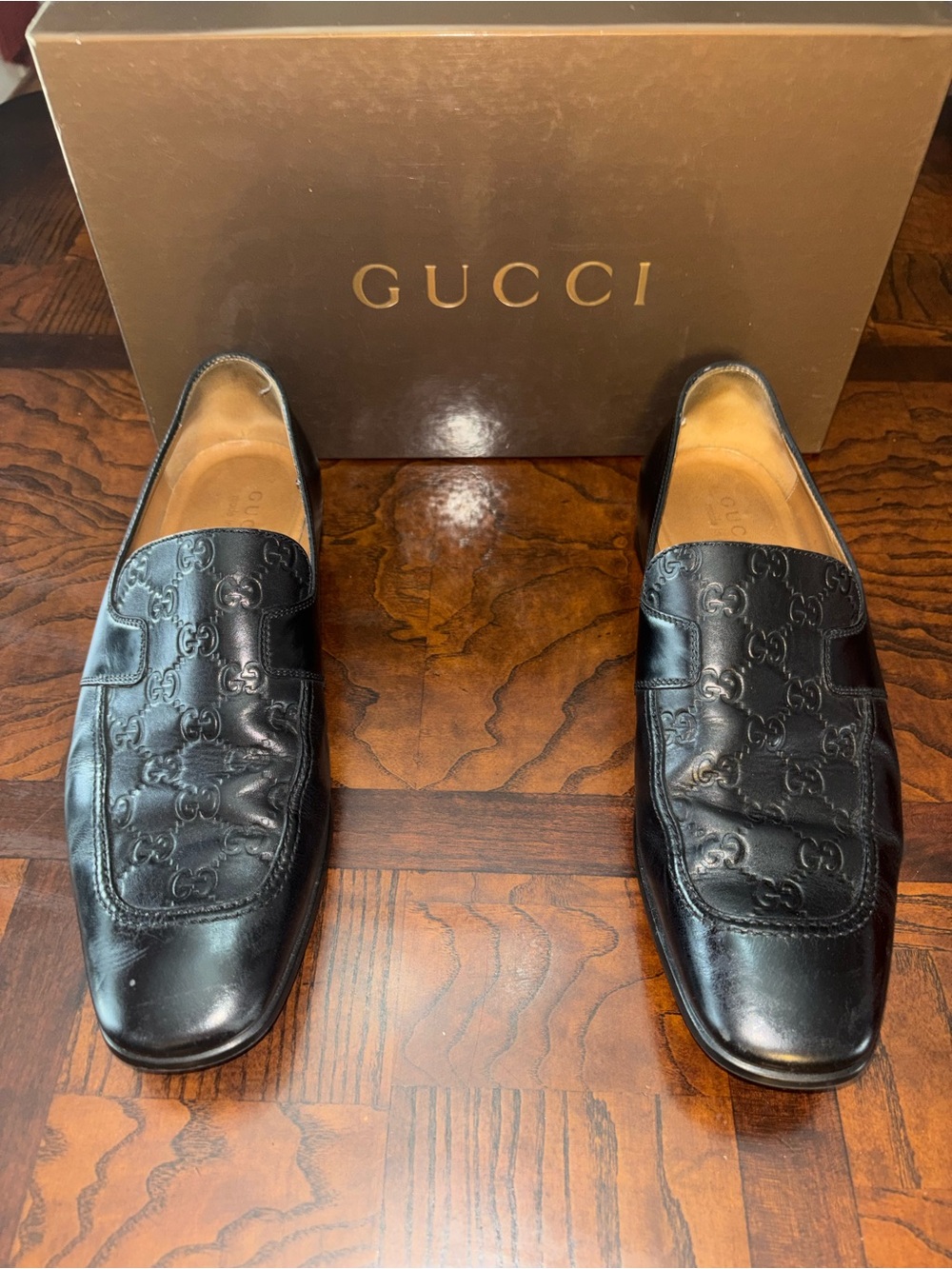 Gucci Black Embossed GG Leather Slip-Ons - Picture 5 of 13